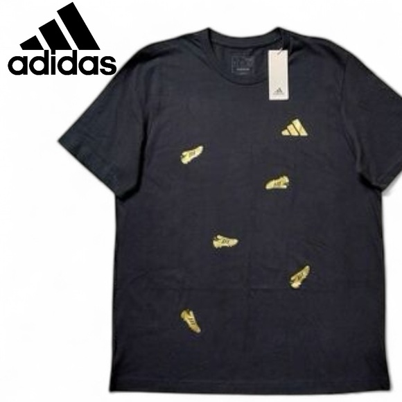 Adidas Men's Black Tee with Yellow Soccer Cleats. NEW - Picture 1 of 4